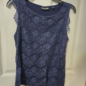 Navy Lace Sleeveless Top Size Small